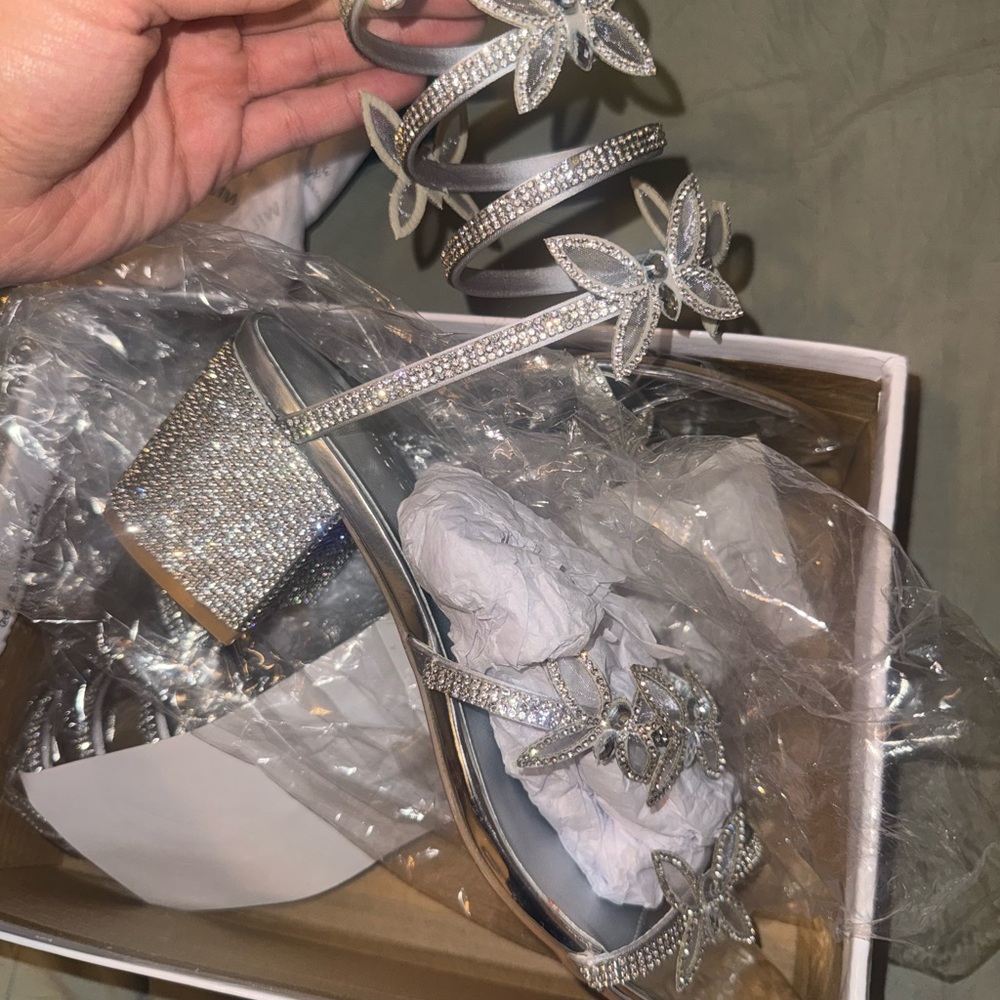 Wild Diva Silver Rhinestone Heels